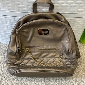 Bebe Quilted Metallic Backpack Purse Bag Bronze Chain Zipper